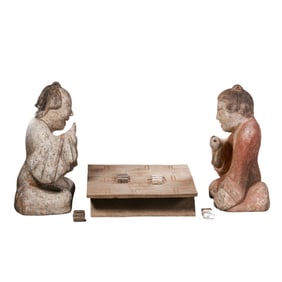 A group of Chinese Han Dynasty painted pottery figurines