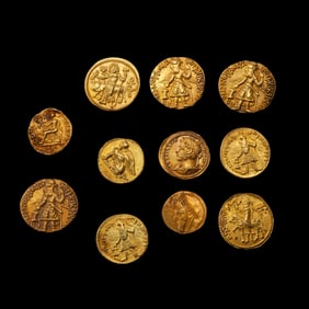 A set of pure gold coins from the Kushan Dynasty
