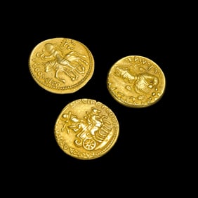 A set of pure gold coins from the Kushan Dynasty