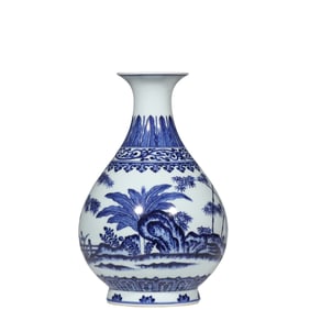 Chinese Qing Dynasty Qianlong period blue and white jade pot spring vase