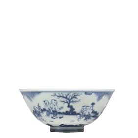 China Ming Chenghua period blue and white bowl with baby playing pattern