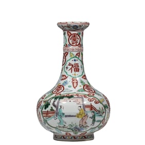 Chinese Ming Dynasty Wanli Period Five-color Figure Story Long-necked Vase