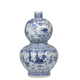 Blue and white gourd vase with story patterns, Ming Dynasty, Jiajing period, China