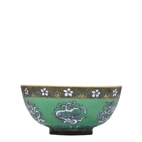 China Ming Zhengde period green bottom blue and white dragon pattern bowl