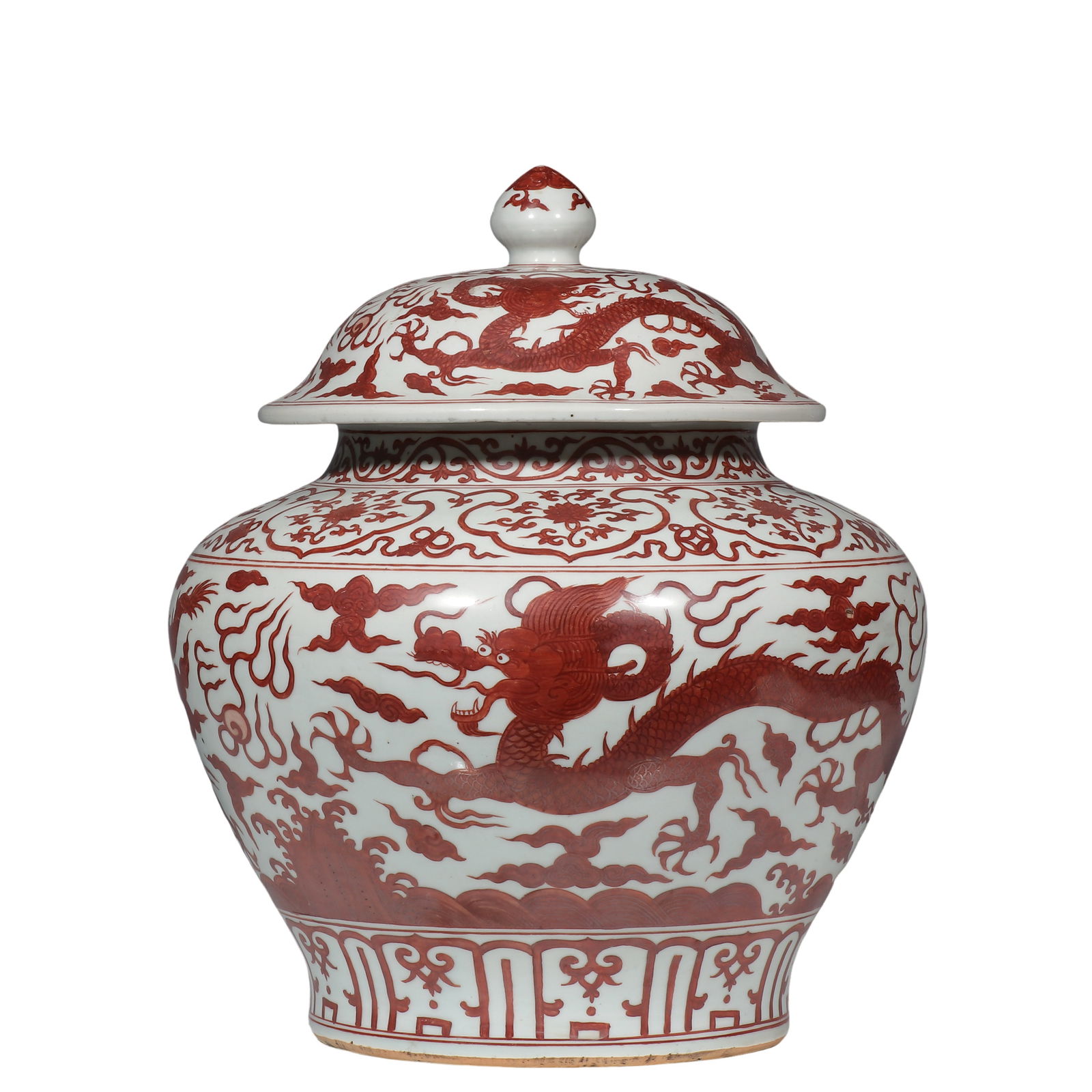 Chinese Ming Dynasty Jiajing Period Alum Red Dragon Patterned Jar: H. 38 cm.