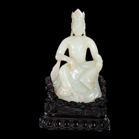 Chinese Qing Dynasty Hetian Jade Buddha Seated Statue