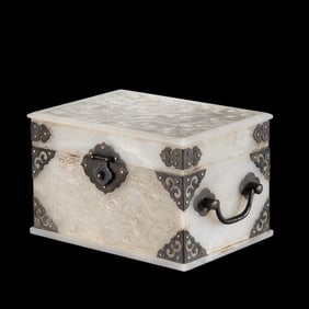 Chinese Qing Dynasty Hetian jade inlaid silver box
