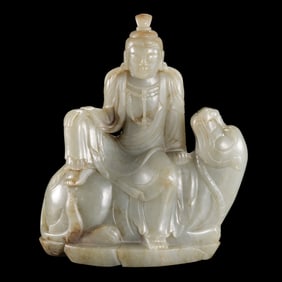 Chinese Qing Dynasty Hetian Jade Buddha Seated Statue