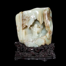 Chinese Qing Dynasty Hetian Jade Figure Mountain Ornament