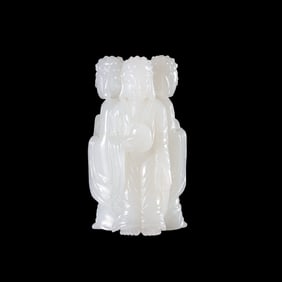 Three Standing Buddhas in Hotan White Jade from the Qing Dynasty, China