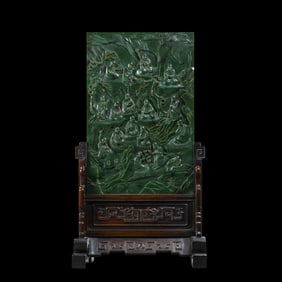 Chinese Qing Dynasty Hetian Jade Carved Buddha Screen