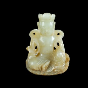 Chinese Liao Dynasty Hetian Jade Buddha Seated Statue