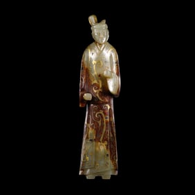 Chinese Han Dynasty Inlaid Gold and Jade Figure