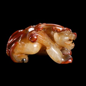 Chinese Warring States Period Red Agate Auspicious Beast