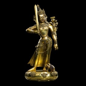 Chinese Qing Dynasty Gilt Bronze Standing Buddha