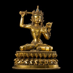 Chinese Qing Dynasty Gilded Bronze Buddha Seated Figure