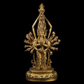 Gilded bronze statue of Buddha standing in the Kangxi period of the Qing Dynasty, China