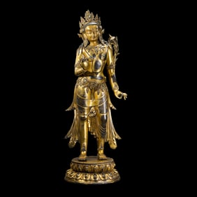 Chinese Qing Dynasty Gilt Bronze Standing Buddha