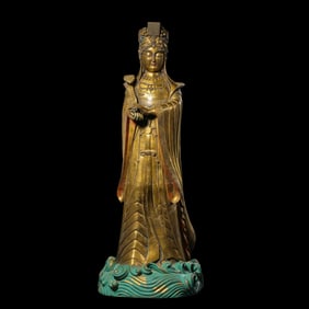 Chinese Ming Dynasty Gilded Bronze Statue of Mazu