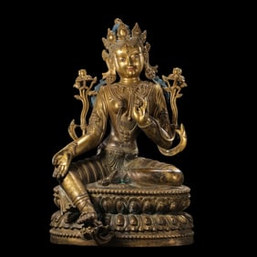A Chinese gilt bronze statue of a seated Buddha from the Yongle period of the Ming Dynasty