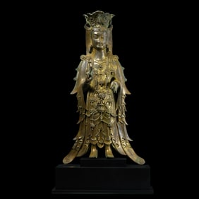 China Northern Qi Dynasty Gilt Bronze Standing Buddha