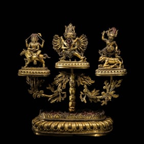 Three Gilded Bronze Standing Buddha Figures from the Qing Dynasty, China