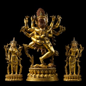 A group of Chinese Qing Dynasty gilt bronze Buddha statues
