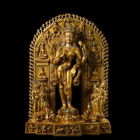 Chinese Qing Dynasty Gilt Bronze Standing Buddha