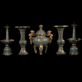 A set of five cloisonné enamel offerings from the Qianlong period of the Qing Dynasty, China