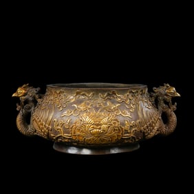 Bronze censer with double phoenix handles and floral patterns, Xuande period, Ming Dynasty, China