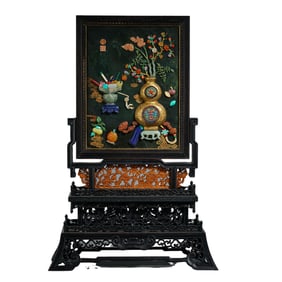 Chinese Qing Dynasty Rosewood Inlaid Multi-Treasure Screen