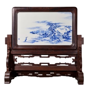 Blue and white porcelain panel painting by Wang Bu, a 20th century Chinese art master