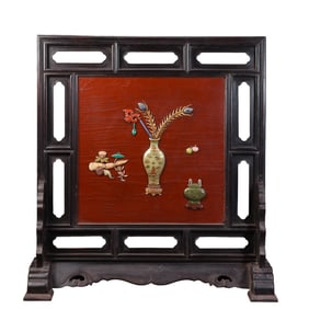 Chinese Qing Dynasty Rosewood Inlaid Multi-Treasure Screen