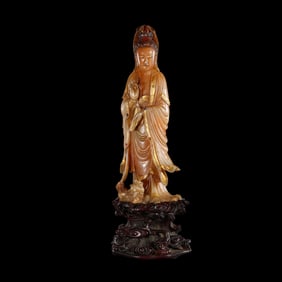 Shoushan Stone Standing Guanyin Statue, Qing Dynasty, China