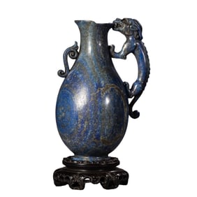 Chinese Qing Dynasty Lapis Lazuli Auspicious Beast Handle Ewer