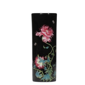Chinese Qing Dynasty Yongzheng Period Ink Ground Porcelain Flower Pattern Brush Holder
