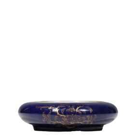 Chinese Qing Dynasty Kangxi period blue glaze gold wash