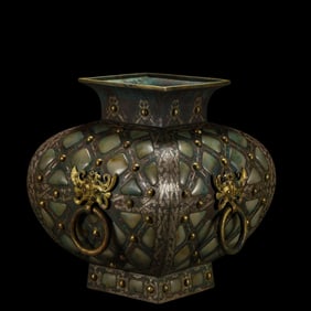 Chinese Warring States Period Gold, Silver and Jade Inlaid Square Jar