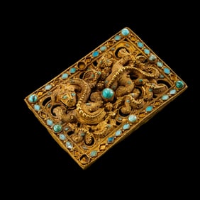 Chinese Han Dynasty Pure Gold Inlaid Turquoise Belt Buckle