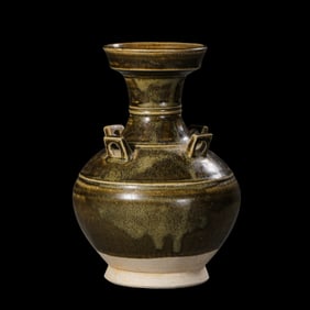 Chinese Northern and Southern Dynasties Celadon Four-Handed Pan-Mouthed Vase