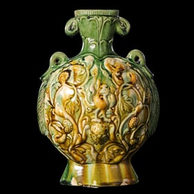 Chinese Tang Dynasty three-color plastic double-cord flat bottle