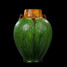 Chinese Tang Dynasty three-color bamboo-patterned four-handled jar