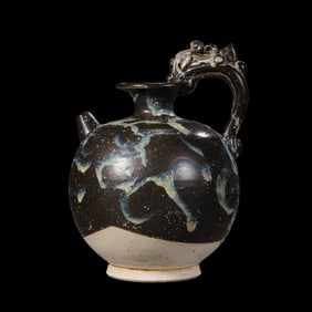 Chinese Tang Dynasty Lushan flower glaze dragon handle pot