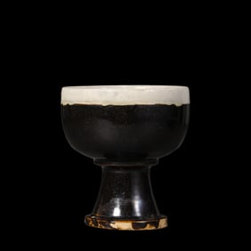 Chinese Northern Song Dynasty Cizhou kiln black glaze white belly wheel high foot cup