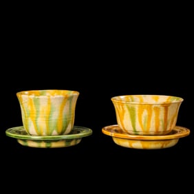 A set of Chinese Tang Dynasty tri-color cups