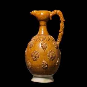Yellow glaze chicken head pot, Tang Dynasty, China