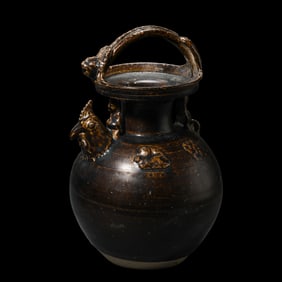 Chinese Northern and Southern Dynasties Brown Glaze Chicken Head Handle Pot