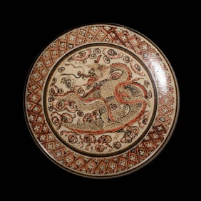 Chinese Northern Song Dynasty Cizhou kiln white background black dragon pattern lid box
