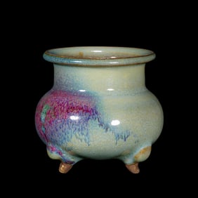 China Northern Song Dynasty Jun kiln sky blue glaze hanging red tripod censer