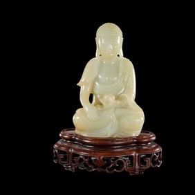 Chinese Qing Dynasty Hetian Jade Buddha Seated Statue